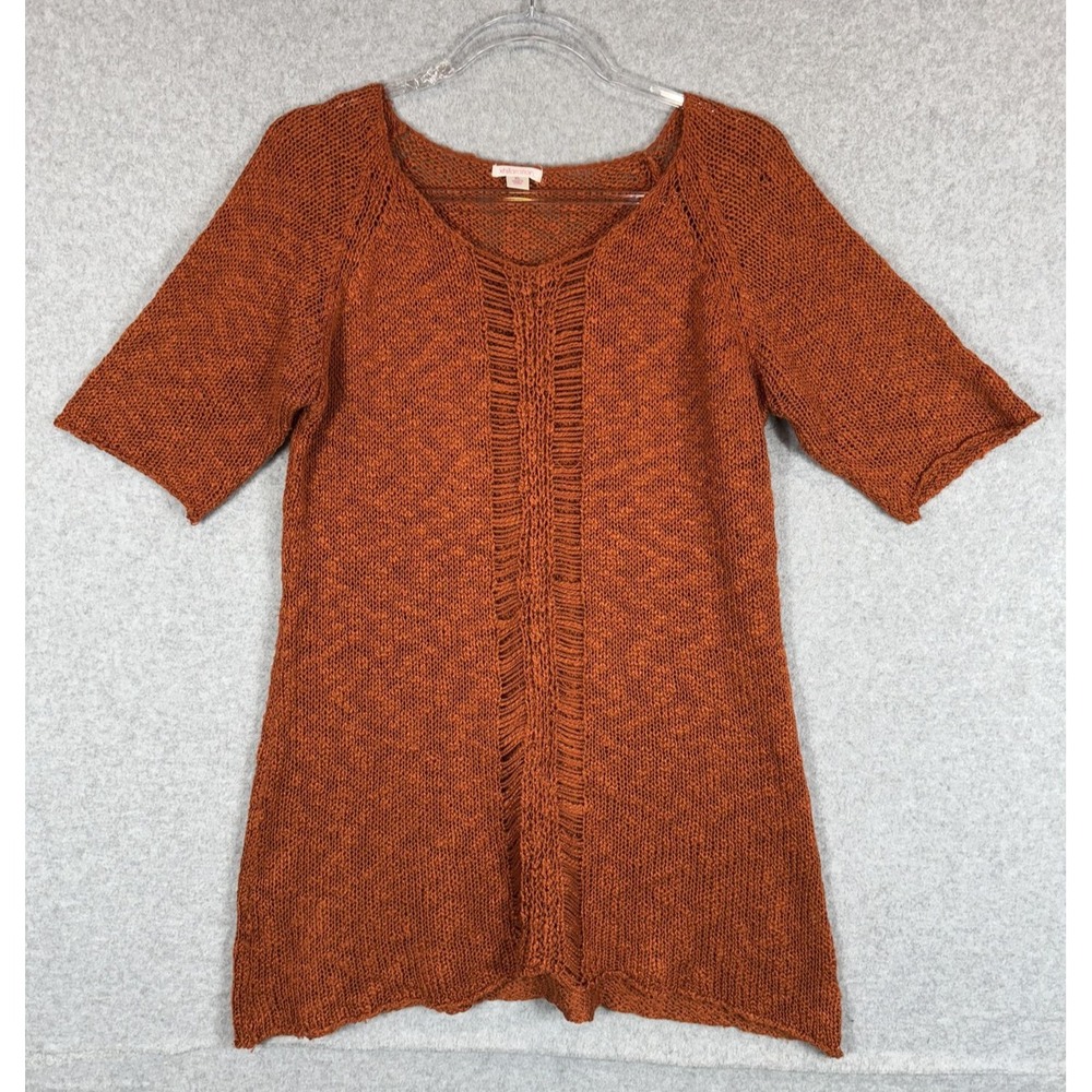 Xhilaration Sweater Womens XL Orange Knit Short Sleeve Pullover Lightweight Boho